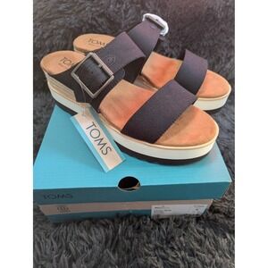 TOMS Diana Mule size 8 Buckle Black Heavy Canvas Platform Wedge Sandals NIB